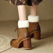 Platform Brown Boots with Fur