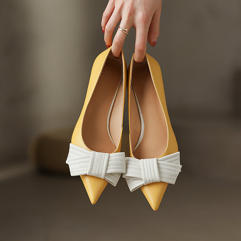 Brea Yellow Pointed Toe Kitten Heel Pumps