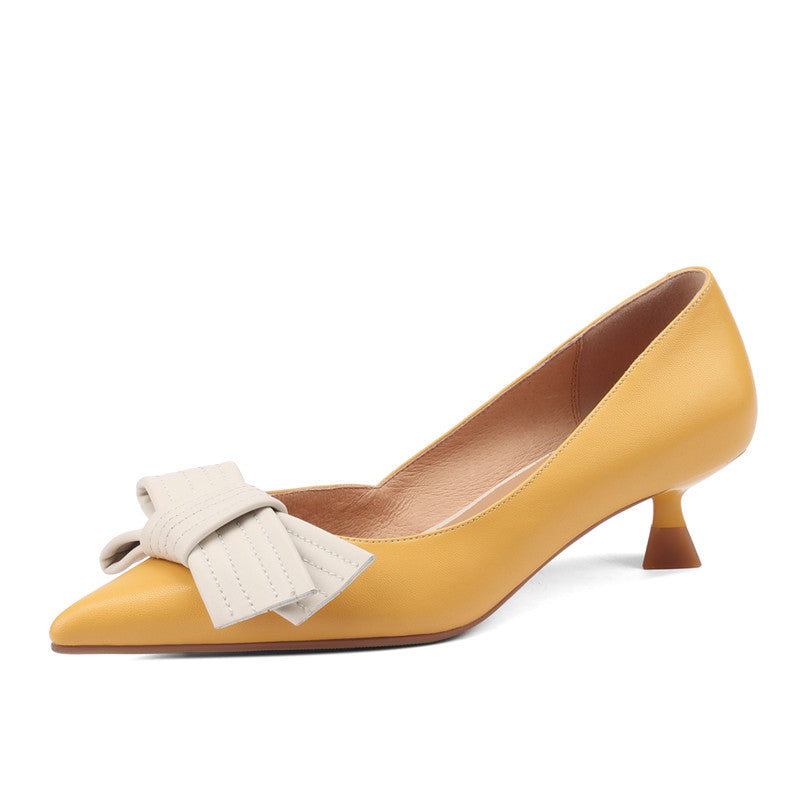 Brea Yellow Pointed Toe Kitten Heel Pumps