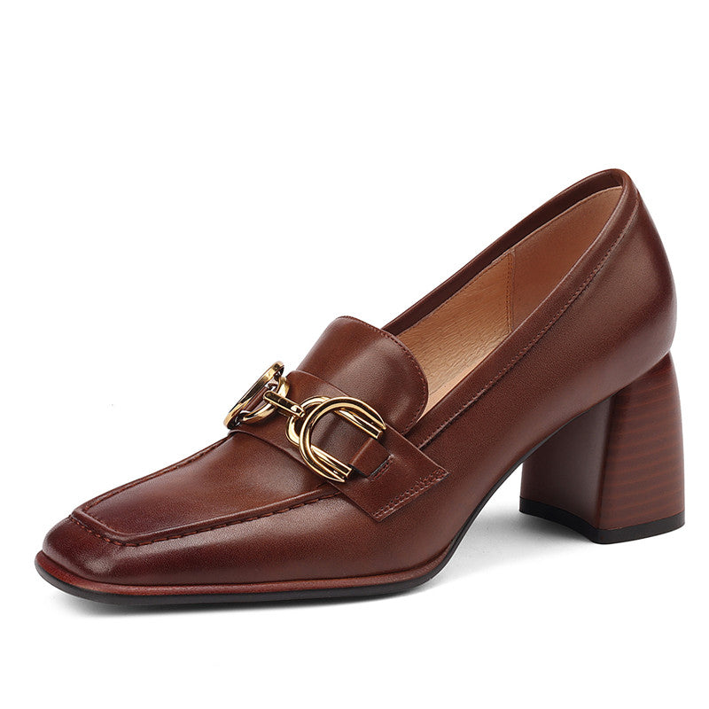 Bree Square Toe Brown Loafers with Heels