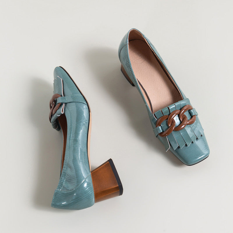 Ada Blue Chain Square Toe Heels