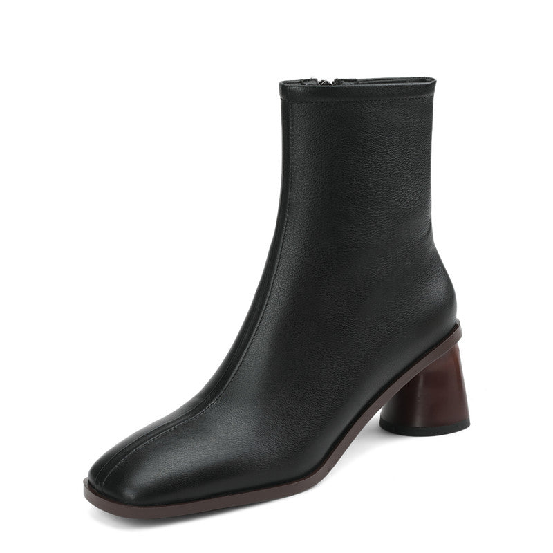 Haya Black Square Toe Sock Ankle Boots