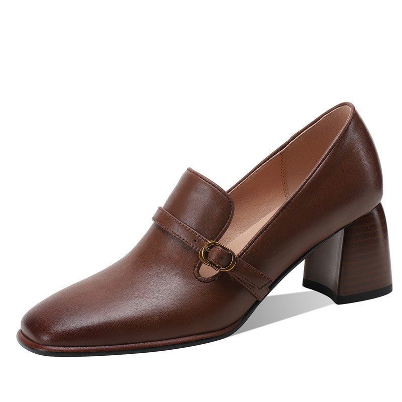 Bryn Vintage Brown Loafers with Heels