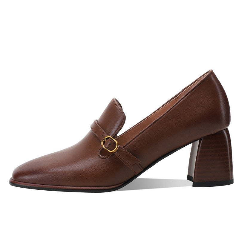 Bryn Vintage Brown Loafers with Heels