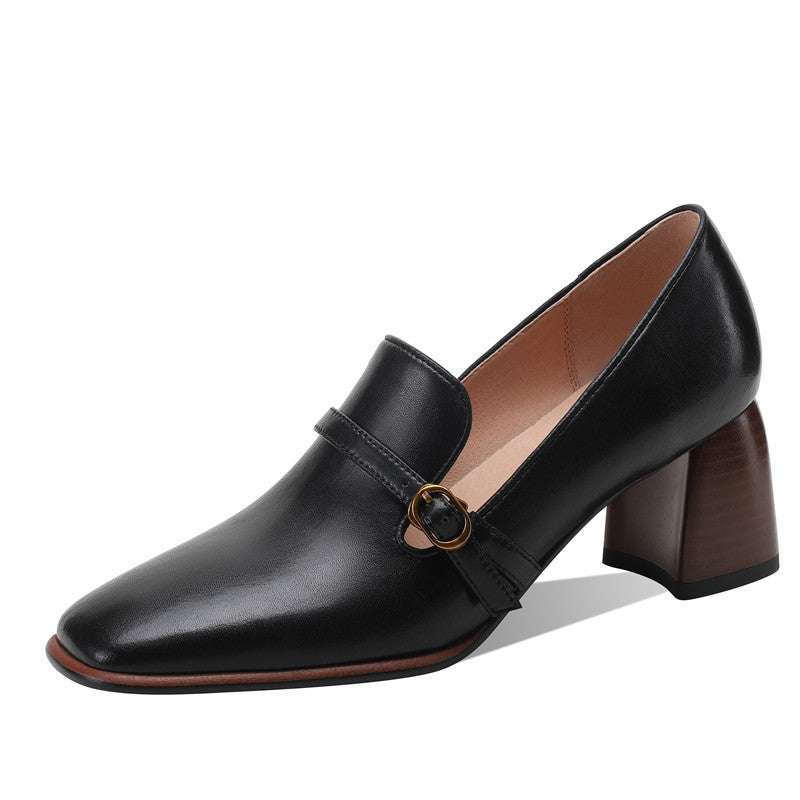 Bryn Vintage Black Loafers with Heels