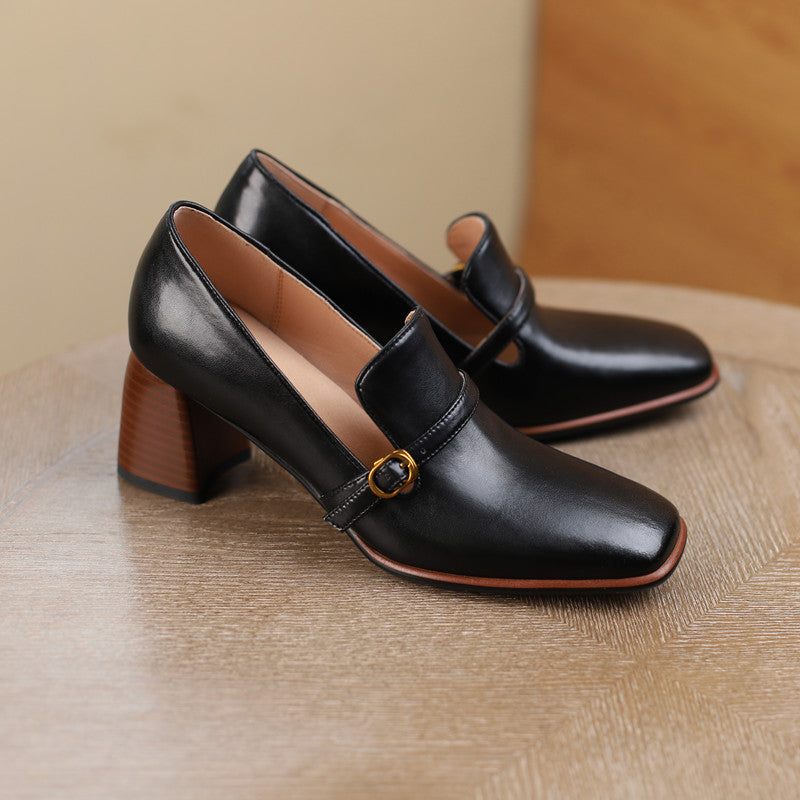 Bryn Vintage Black Loafers with Heels