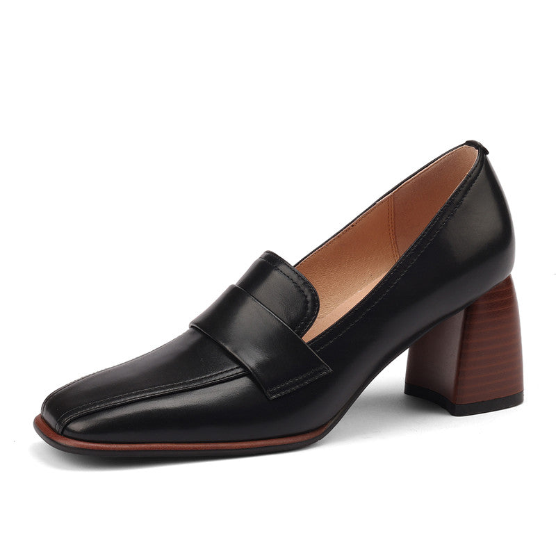 Aria Black Loafers with Heels