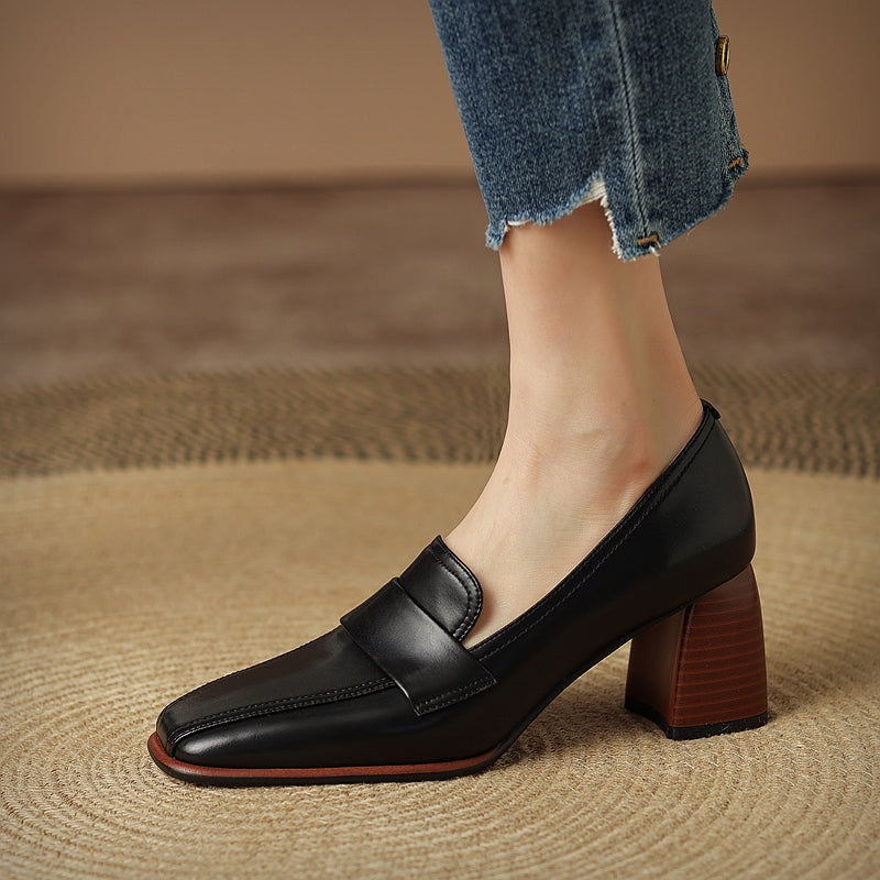 Aria Black Loafers with Heels