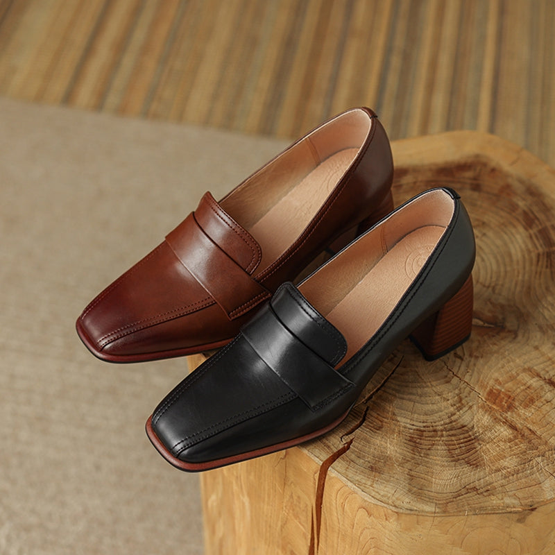 Aria Brown Loafers with Heels