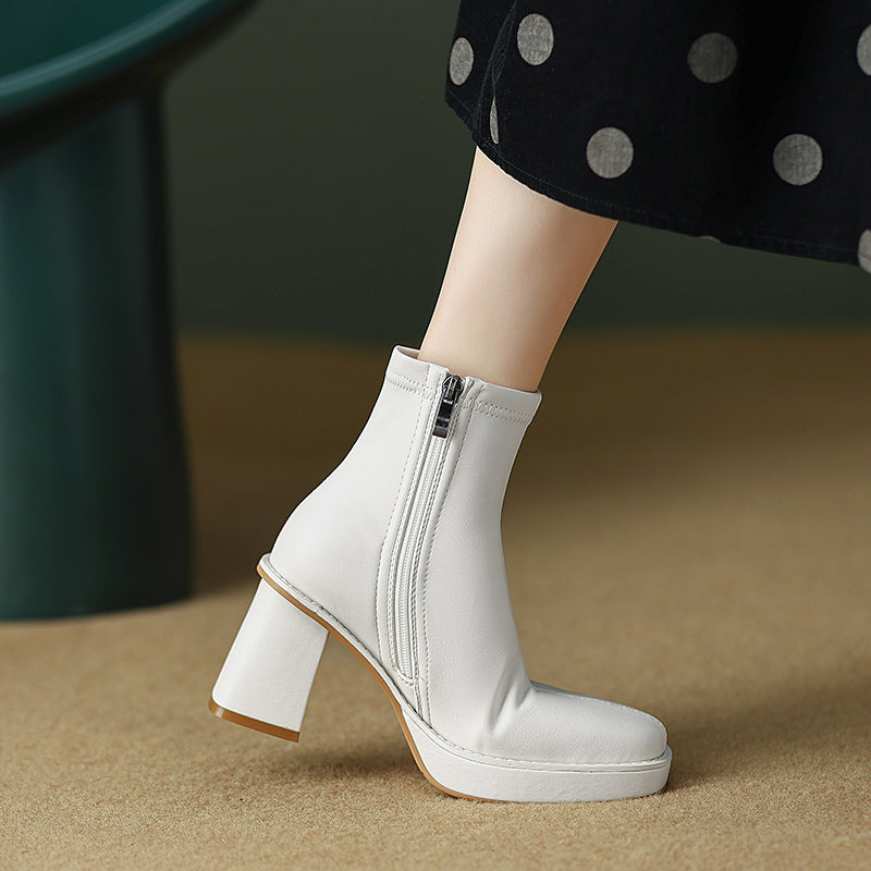 Square Toe Platform White Boots