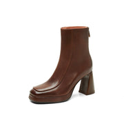 Square Toe Platform Boots Brown