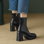 Square Toe Platform Boots Black