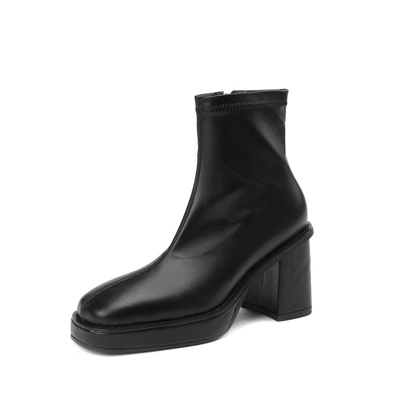 Square Toe Platform Boots Black