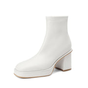 Square Toe Platform White Boots