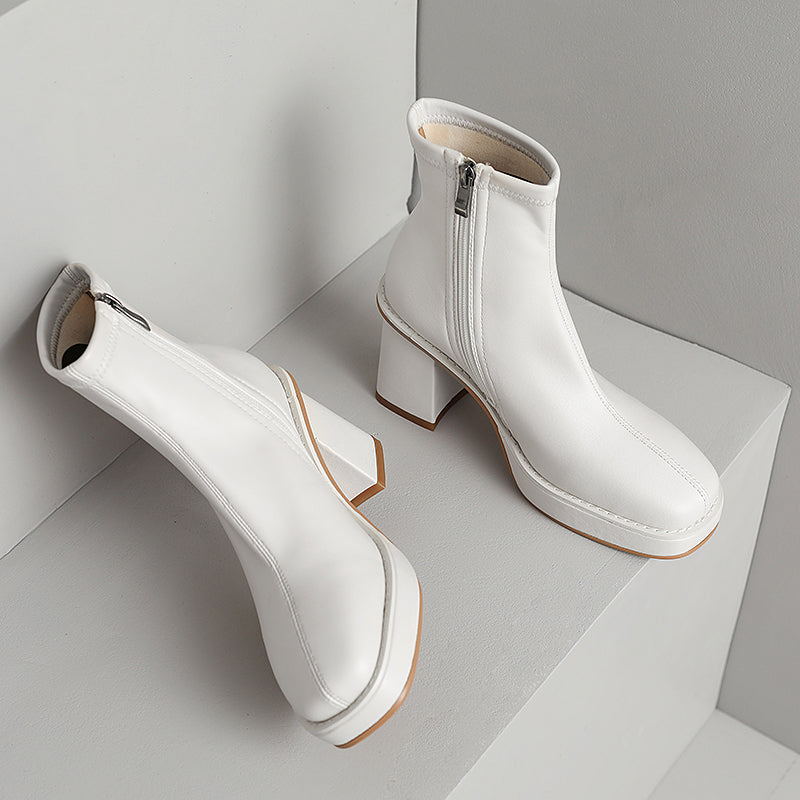 Square Toe Platform White Boots