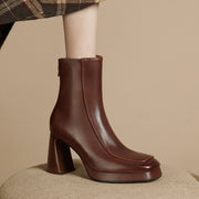 Square Toe Platform Boots Brown