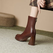 Square Toe Platform Boots Brown