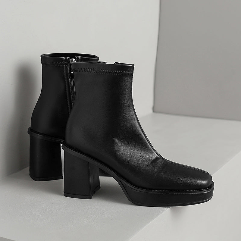 Square Toe Platform Boots Black