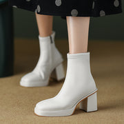 Square Toe Platform White Boots