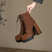 Brown Lace up Platform Boots