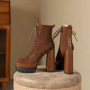 Brown Lace up Platform Boots