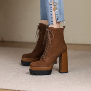 Brown Lace up Platform Boots