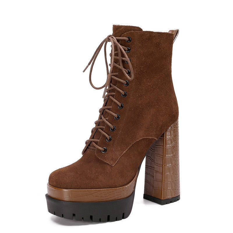 Brown Lace up Platform Boots