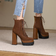 Brown Lace up Platform Boots