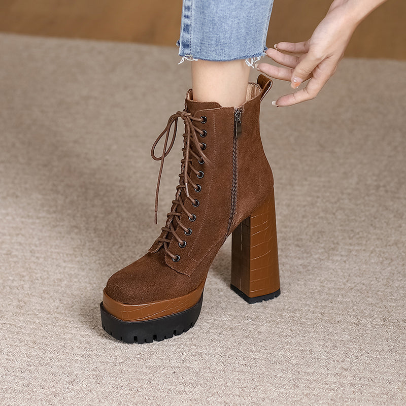 Brown Lace up Platform Boots